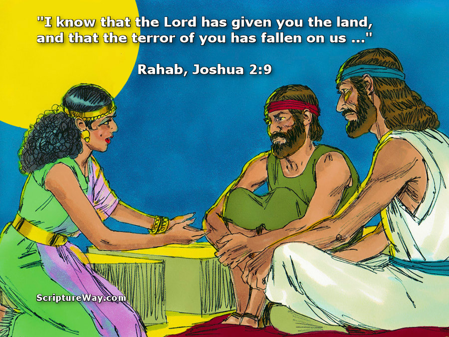 Rahab declares her faith in the Lord God to the two spies -- Joshua 2:9-11 -- FreeBibleImages.org -- Used under license